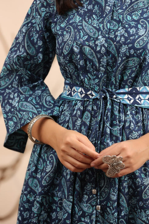Women Navy Blue Ethnic Motifs A Line Dress